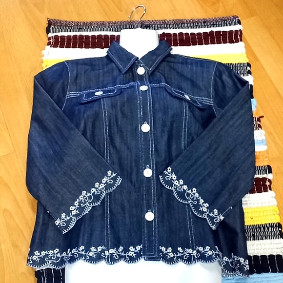 Christopher & Banks Denim Shirt with Dipped Scalloped Trim - Picture 11 of 13